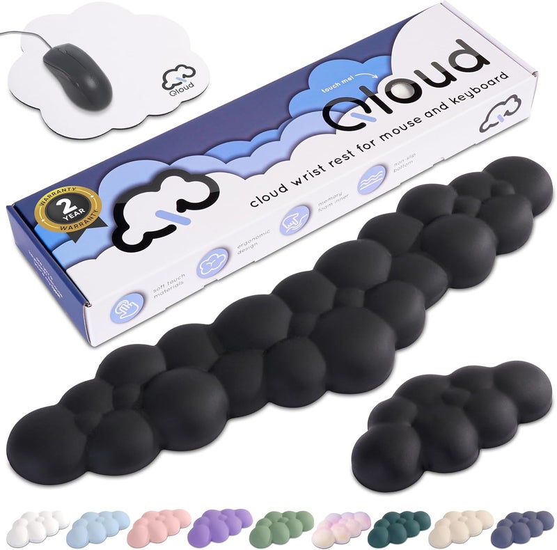 Create-ables Qloud Cloud Wrist Rest Keyboard Wrist Rest for Computer Keyboard Pad, Cloud Keyboard Wrist Rest, Wrist Pad for Keyboard, Memory Foam, Non Slip Base, Comes with Mouse Pad - Matte Black - Image 1